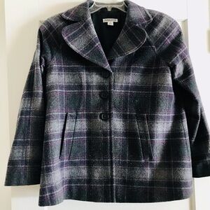 PENDLETON purple gray plaid wool button down jacket *Size 12